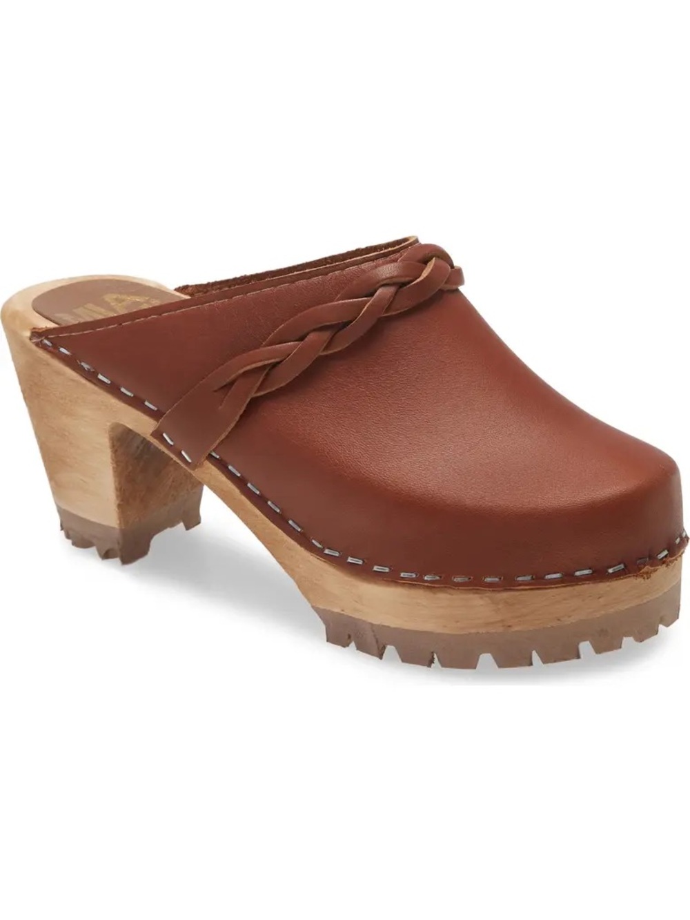 MIA Brown Leather Braided Strap Clog Mules